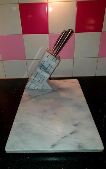 Marmeren messenblok vintage met snijplank marmer set beschikbaar voor biedingen