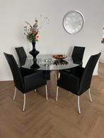 4 mooie zwart lederen eetkamerstoelen, Huis en Inrichting, Tafels | Eettafels, Ophalen, Zo goed als nieuw, Rechthoekig, 50 tot 100 cm