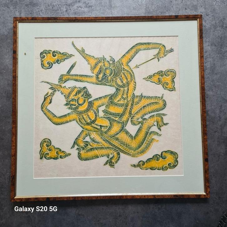 Thais schilderij wrijftechniek rijstpapier, Antiek en Kunst, Kunst | Niet-Westerse kunst, Ophalen