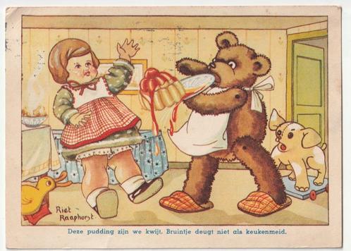 Riet Raaphorst beer met pudding ansichtkaart, Verzamelen, Ansichtkaarten | Themakaarten, Gelopen, Voor 1920, Overige thema's, Verzenden