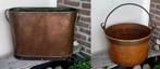 2x Antiek Koperen Pot Bak - Bloempot Plantenbak Haardhoutbak, Ophalen of Verzenden, Zo goed als nieuw, Metaal, Tuin