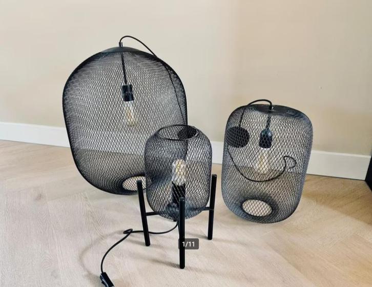 Lampenset staal zwart (hanglamp, tafellamp), Huis en Inrichting, Lampen | Hanglampen, Nieuw, Minder dan 50 cm, Metaal, Ophalen