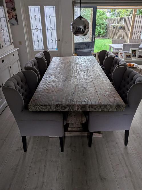 Eettafel + 6 Stoelen (Kolomtafel), Huis en Inrichting, Tafels | Eettafels, Gebruikt, 100 tot 150 cm, 200 cm of meer, Vijf personen of meer