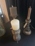 Houten Kandelaars Set - Rustiek & Vintage, Ophalen, Gebruikt, Grijs, Hout