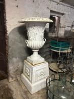 Koppel prachtige ZWARE GROTE gietijzeren kasteel  tuinvazen, Tuin en Terras, Ophalen, Gebruikt