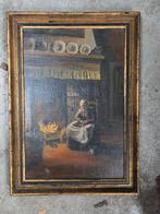Schilderij van een vrouw bij de open haard door E.vd Burg, Ophalen of Verzenden