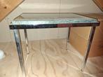 Bijzettafeltje met groen marmer blad en chromen poten, Ophalen, Minder dan 55 cm, Zo goed als nieuw, Rechthoekig