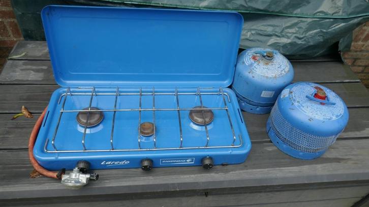 Campinggaz 904 2x (gevuld) + kookstel, Caravans en Kamperen, Kampeeraccessoires, Gebruikt, Ophalen