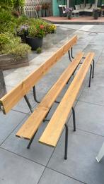 Tuinbank / balkonbank gemaakt van oude schoolstoelen, Tuin en Terras, Tuinbanken, Ophalen of Verzenden, Zo goed als nieuw, Hout