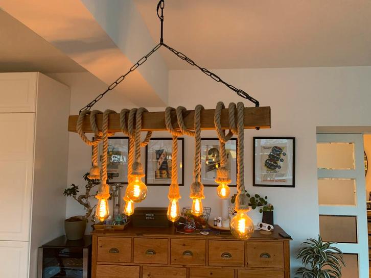 Plafondlamp 100cm inclusief lampen, Huis en Inrichting, Lampen | Hanglampen, Zo goed als nieuw, Minder dan 50 cm, Hout, Ophalen of Verzenden