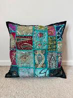 Prachtig patchwork kussen, 42x43cm. India bohemian Ibiza, Verzenden, Gebruikt, Blauw, Vierkant