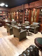 Originele chesterfield set chocolade bruin, Ophalen, Chesterfield, Leer, Zo goed als nieuw