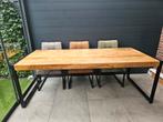 Eetkamertafel mangohout met 6 stoelen, Ophalen, Metaal, 200 cm of meer, 50 tot 100 cm
