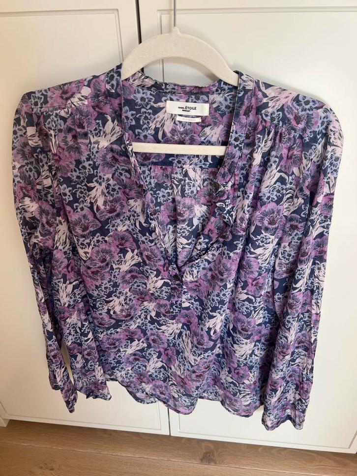 Isabel Marant Etoile Blouse - Bloemenprint, Kleding | Dames, Blouses en Tunieken, Zo goed als nieuw, Maat 38/40 (M), Paars, Ophalen of Verzenden