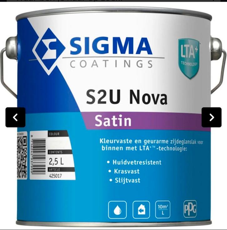Sigma 2.5 liter S2U Nova Satin Ral 9001 nieuw., Doe-het-zelf en Verbouw, Verf, Beits en Lak, Nieuw, Minder dan 5 liter, Wit, Ophalen of Verzenden