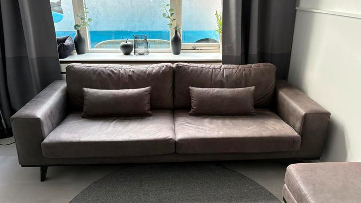 Bank + hocker antraciet Torino Nous living Wehkamp ZGAN, Huis en Inrichting, Banken | Bankstellen, Zo goed als nieuw, Driepersoons