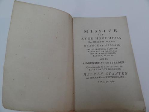 Pamflet WILLEM V prins van Oranje aan Holland Friesland 1784, Antiek en Kunst, Antiek | Boeken en Bijbels, Verzenden