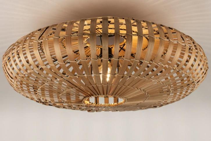 plafondlamp 80cm bamboe japandi hanglamp bed bank tafel lamp, Huis en Inrichting, Lampen | Plafondlampen, Nieuw, Metaal, Ophalen of Verzenden