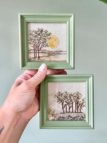 2 vintage mini geborduurde lijstjes Art Wall beschikbaar voor biedingen