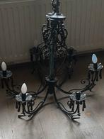 Gietijzeren kroonluchter met glazen pegels, Huis en Inrichting, Lampen | Kroonluchters, Ophalen, Gebruikt, Glas