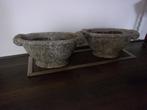BROCANTE FRANSE BLOEMPOT 2X OVAAL /betonlook/aardewerk, Ophalen