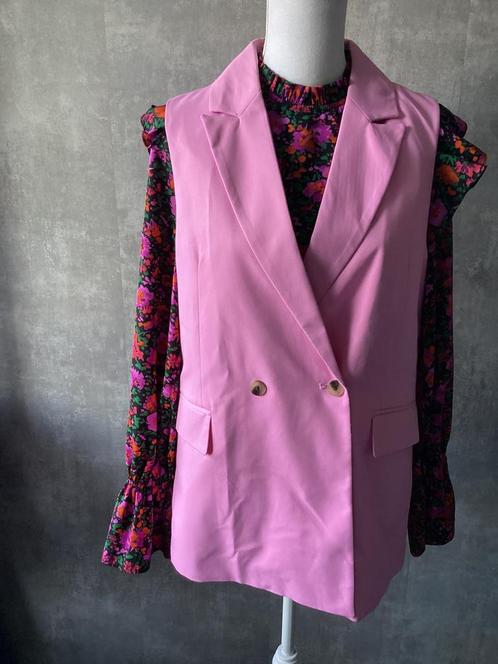 Pieces roze lange gilet/blazer zonder mouwen maat M, Kleding | Dames, Jasjes, Kostuums en Pakken, Zo goed als nieuw, Jasje, Maat 38/40 (M)