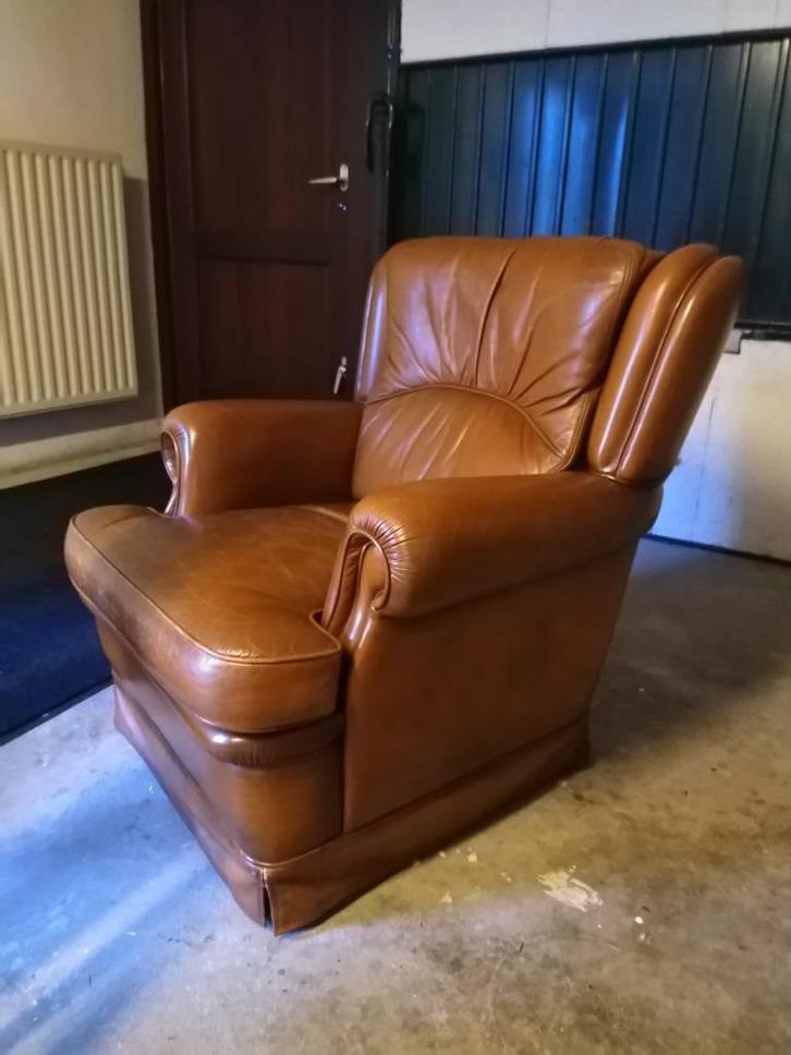 Bruine leren stoel – stevig en lekker zitcomfort, Huis en Inrichting, Fauteuils, Gebruikt, Leer, 50 tot 75 cm, 75 tot 100 cm, Ophalen