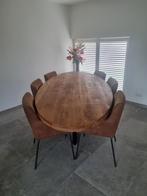 Ovale Mango Houten Eettafel 280cm + 8 Stoelen, Ophalen, Zo goed als nieuw, Industrieel, 6 tot 8 stoelen