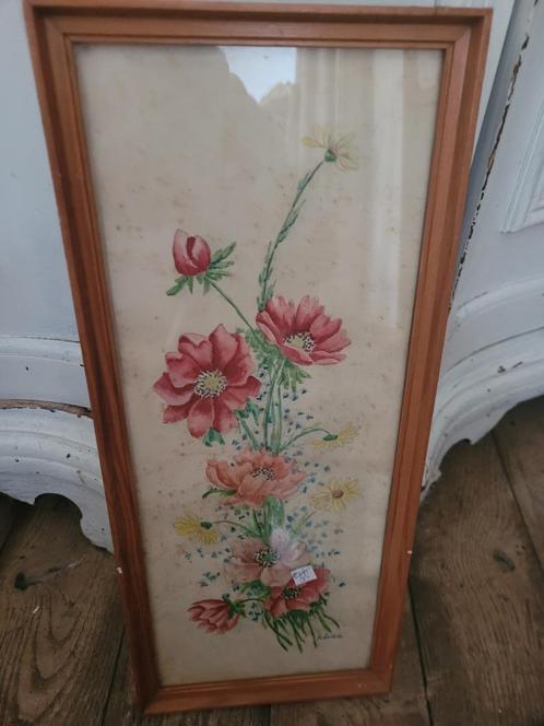 Vintage houten lijst met aquarel foto 1 t/m 4, Antiek en Kunst, Curiosa en Brocante, Ophalen of Verzenden