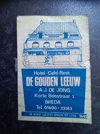 Lucifermerk Breda Hotel De Gouden Leeuw (blauw) AJ de Jong, Verzamelen, Ophalen, Gebruikt, Luciferdoosjes of -merken