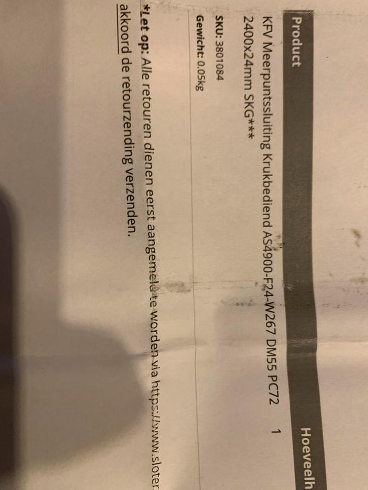 KFV Meerpuntsluiting Haaksluitingen - Onderdeel, Doe-het-zelf en Verbouw, Hang- en Sluitwerk, Gebruikt, Slot, IJzer, Ophalen of Verzenden