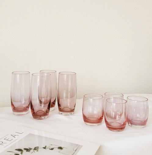 Roze Pasabahce Barrel sapglazen & longdrinkglazen, Antiek en Kunst, Antiek | Glas en Kristal, Ophalen of Verzenden