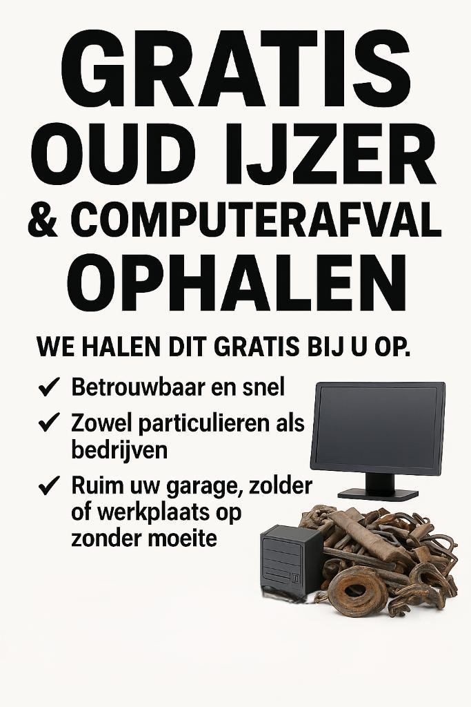 Gratis oud ijzer & computerafval ophalen Gemeente Raalte, Doe-het-zelf en Verbouw, Metalen, Nieuw, Ophalen
