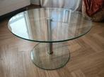 Lage ronde salontafel / bijzettafel | glas en chroom, Ophalen, 50 tot 100 cm, Vintage modern, Rond