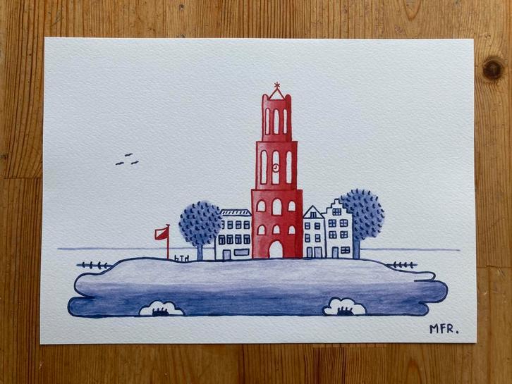 De Domtoren Utrecht print(A4), Antiek en Kunst, Kunst | Schilderijen | Modern, Ophalen of Verzenden
