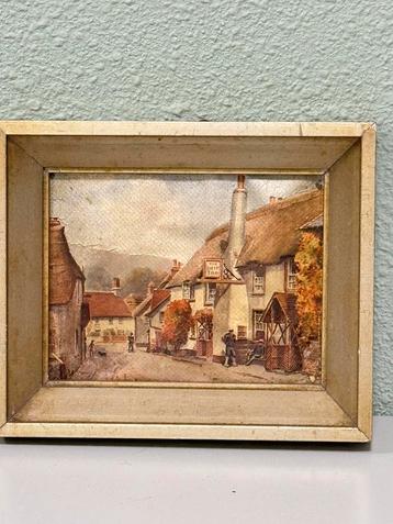 Klein schilderij of litho "The Ship Inn" Porlock, Engeland beschikbaar voor biedingen