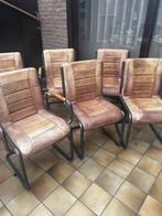 6 lederen eetkamerstoelen, Ophalen, Gebruikt, Bruin, Metaal