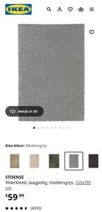 IKEA STOENSE vloerkleed, laagpolig, middengrijs, 133×195cm, Huis en Inrichting, Stoffering | Tapijten en Kleden, Ophalen, 100 tot 150 cm