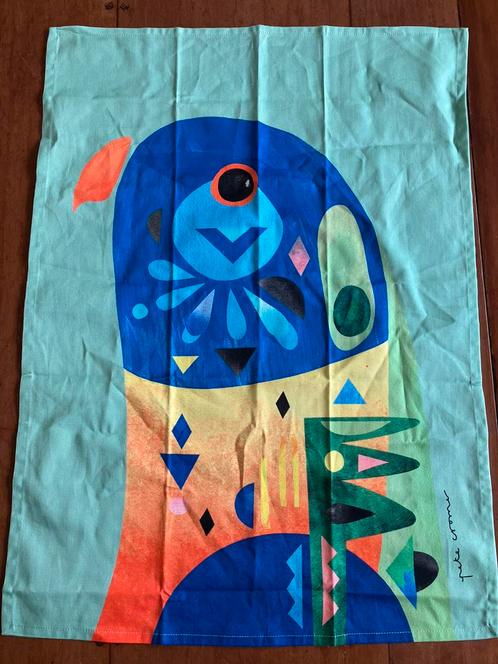 Nieuwe theedoek met parkiet /papegaai, design Pete Cromer, Huis en Inrichting, Keuken | Textiel, Nieuw, Theedoek of Handdoek, Groen