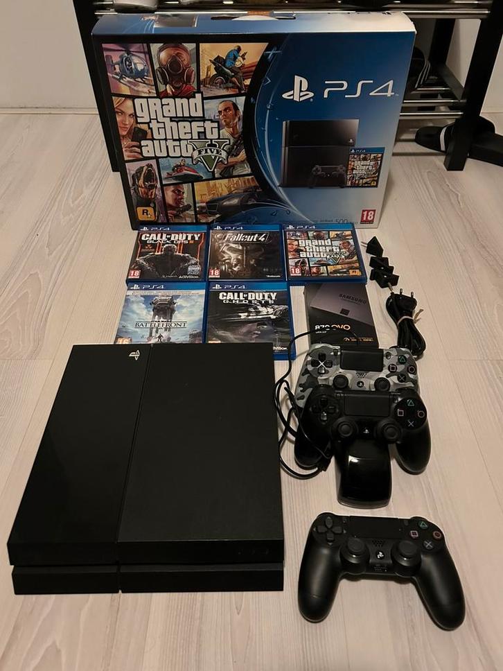 Playstation 4 (ps4) + spellen + controllers, Spelcomputers en Games, Spelcomputers | Sony PlayStation 4, Gebruikt, Original, 1 TB