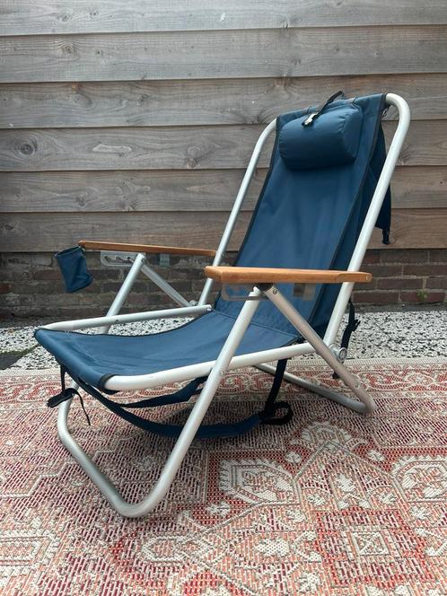 Strandstoel | Campingstoel (rugtas), Tuin en Terras, Tuinstoelen, Zo goed als nieuw, Aluminium, Inklapbaar, Verstelbaar, Ophalen of Verzenden