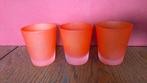3 oranje glazen frosted glas, Glas of Glazen, Gebruikt, Ophalen of Verzenden, Glas
