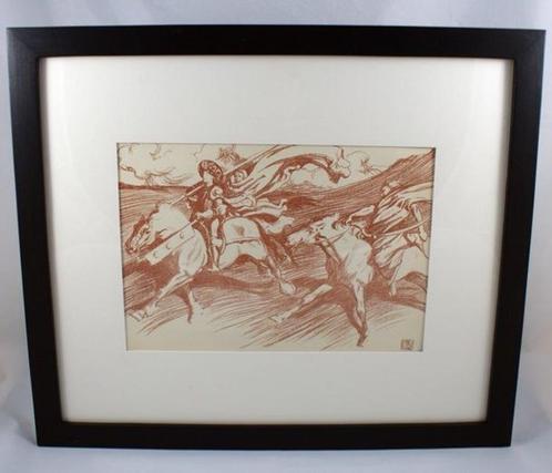 Byam Shaw 1898 - Ingelijste Lithografie, roodkrijt tekening, Antiek en Kunst, Kunst | Litho's en Zeefdrukken, Ophalen of Verzenden