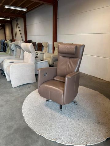 Relaxfauteuil , leren relax fauteuil taupe maat L accu beschikbaar voor biedingen