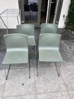 4 leren eetkamerstoelen kleur lichtgroen, Huis en Inrichting, Stoelen, Ophalen, Gebruikt, Overige kleuren, Metaal