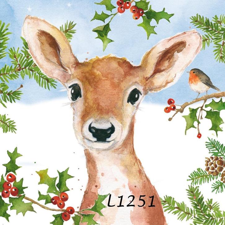 Servetten decoupage/bullet journal – hert in winter L1251, Hobby en Vrije tijd, Knutselen, Nieuw, Materiaal, Verzenden