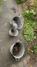 3 ronde zinken bloembakken teilen, Tuin en Terras, Bloembakken en Plantenbakken, Ophalen, Gebruikt, Minder dan 30 cm, Rond