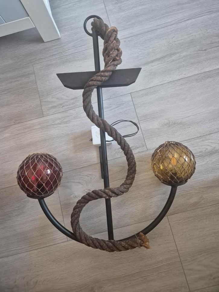 Unieke Anker Lamp met Touw en Glasbollen/ankerlamp, Huis en Inrichting, Lampen | Wandlampen, Gebruikt, Glas, Hout, Metaal, Ophalen