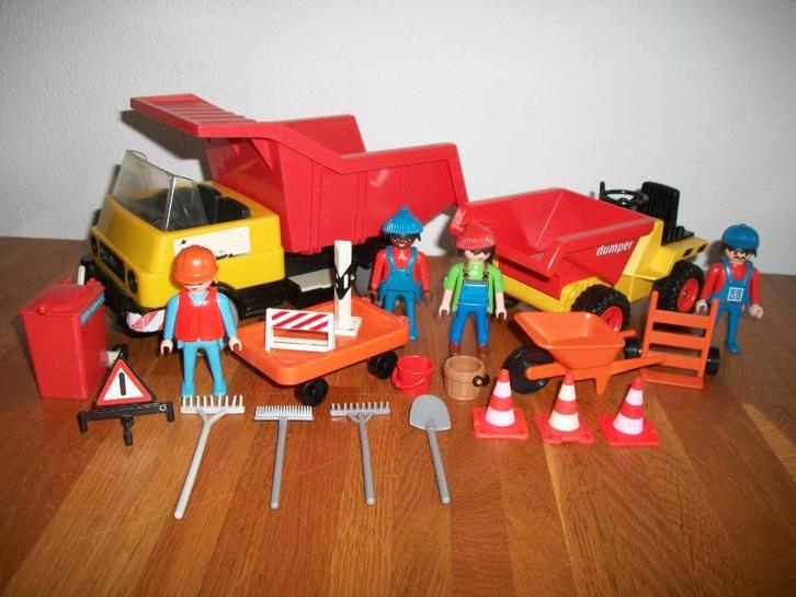 Dumper, kiepwagen en wegwerkers / onderhoud, Kinderen en Baby's, Speelgoed | Playmobil, Gebruikt, Complete set, Ophalen of Verzenden