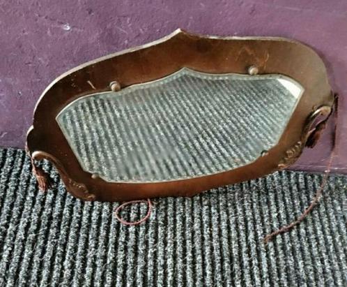 SPIEGELhout,glas,touw,borstel,antiek,Brocante,1930,bruin,oma, Antiek en Kunst, Antiek | Spiegels, Minder dan 50 cm, Minder dan 100 cm